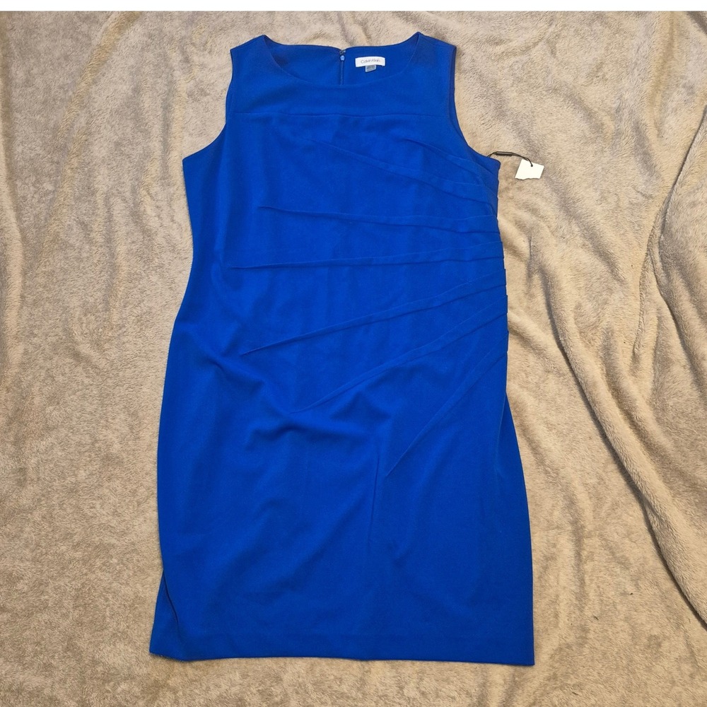 Calvin Klein Womens Royal Blue Sunburst Pleated Sheath Dress 16W NWOT